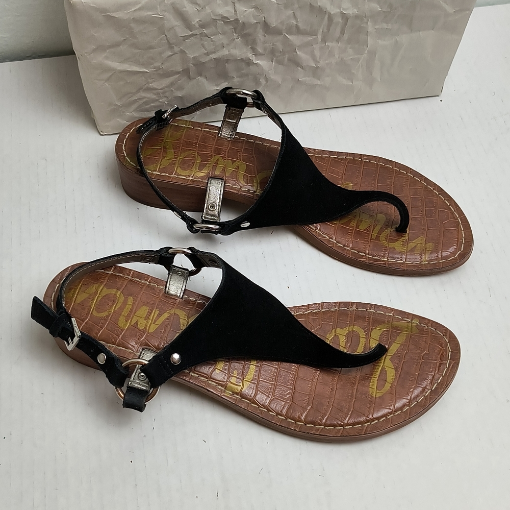 Sam Edelman Jude 9M Black Thong Sandals Slingback Chunky Heel - Picture 3 of 8
